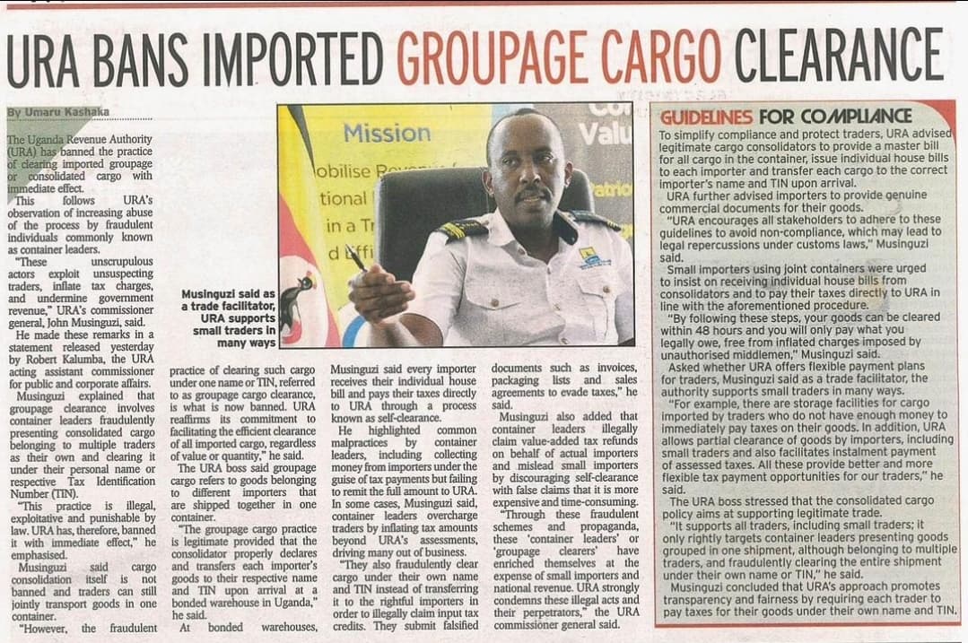 URA Bans Imported Groupage Cargo Clearance